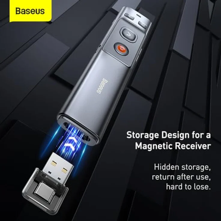 Baseus Presenter Orange Dot, kabelloser RF2.4Ghz Presenter mit Laserpointer und USB-Empfänger, ergonomisches Design – Bild 6