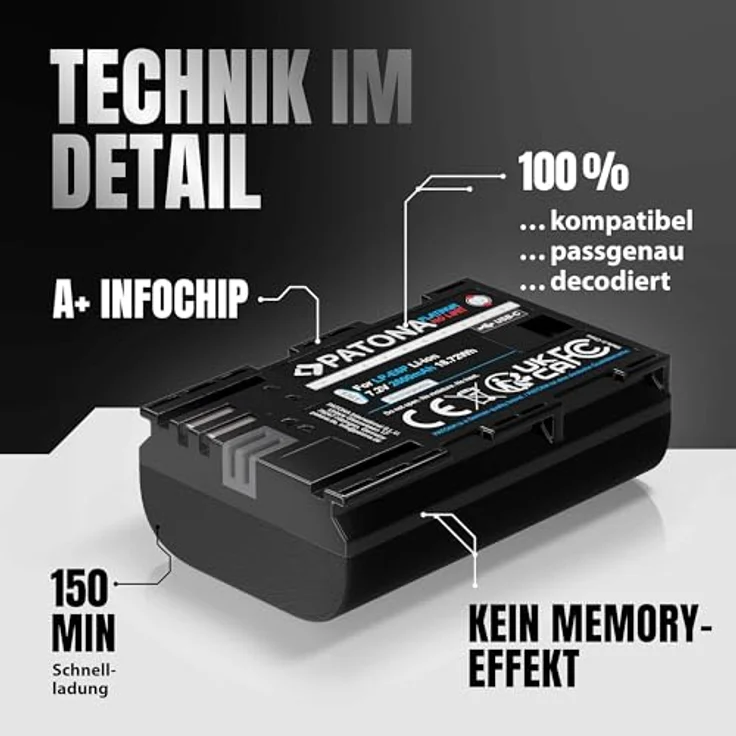PATONA Platinum LP-E6P Akku, 2600mAh mit USB-C Direktladung, kompatibel mit Canon EOS R5 R6 R6II R7 60D 80D 90D 5D Mark II III IV 6D 7D XC10 XC15 – Bild 5