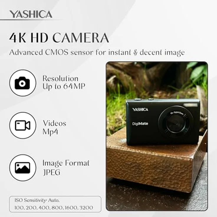 Yashica DigiMate 100, Kompaktkamera mit 64 MP und 18x Digitalzoom, schwarz – Bild 3