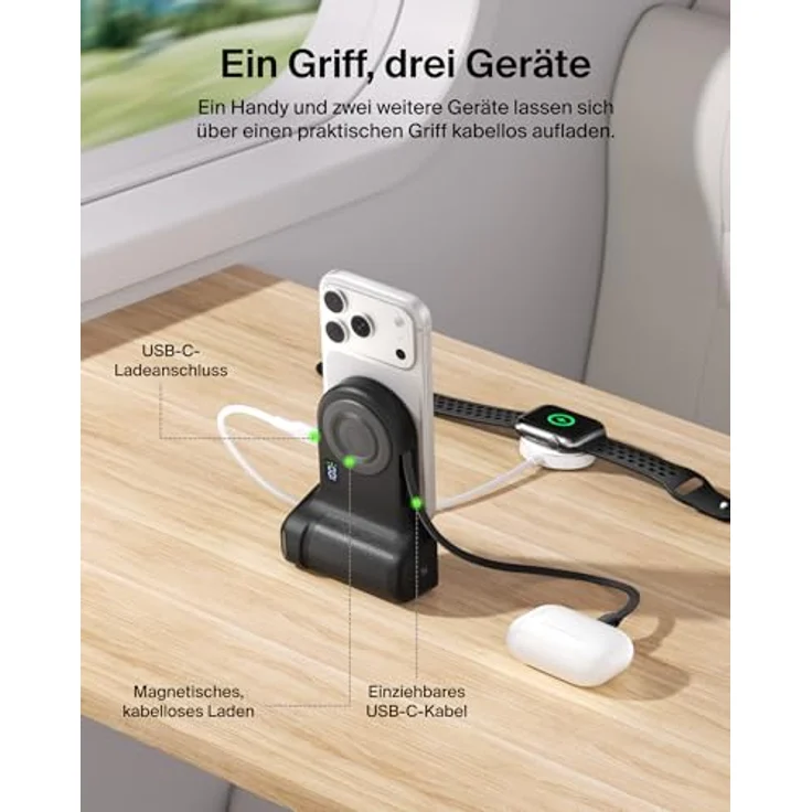 Belkin Stage PowerGrip, Magnetischer Kameragriff mit 9300mAh Powerbank, Einziehbarem USB-C-Kabel und Bluetooth, Stativhalter mit LCD-Display für iPhone und Pixel – Bild 5