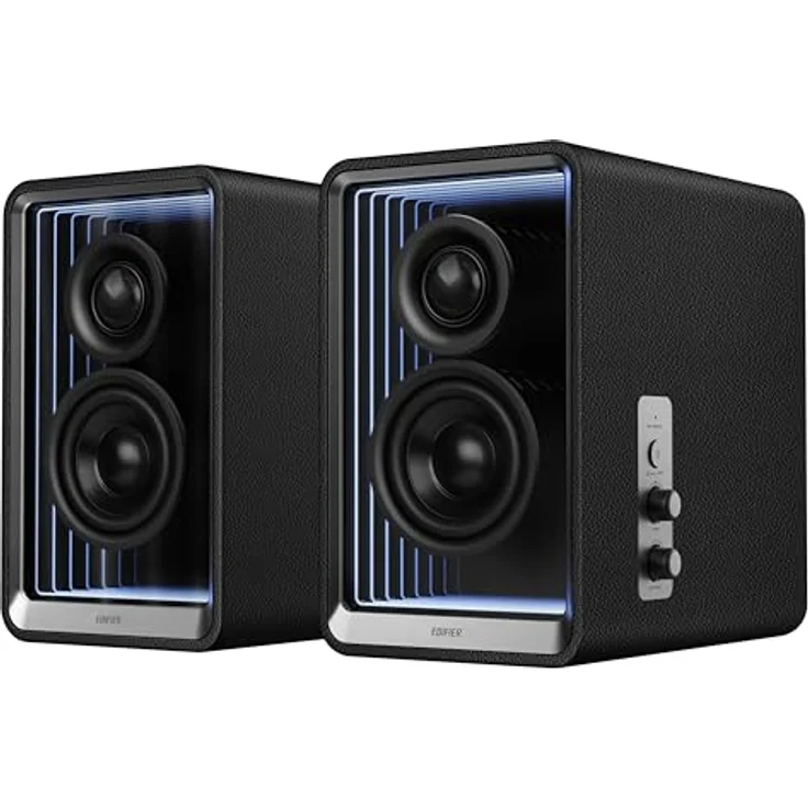 EDIFIER QR65 Aktive Design-Monitorlautsprecher (70 Watt) mit RGB-Lichteffekten, 3X USB TurboGaN-Schnellladeports und Subwoofer-Ausgang, schwarz – Bild 1