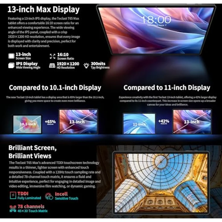 TECLAST T65 MAX Android 14 Tablet 13" Zoll [2024], Helio G99 Octa-Core 2.2GHz Gaming Tablet LTE, 20GB RAM+256GB ROM (5TB TF) Tablett, TDDI FHD,13MP+8MP,10000mAh,4G LTE/5G WLAN,TÜV/GMS/GPS/Widevine L1 – Bild 4