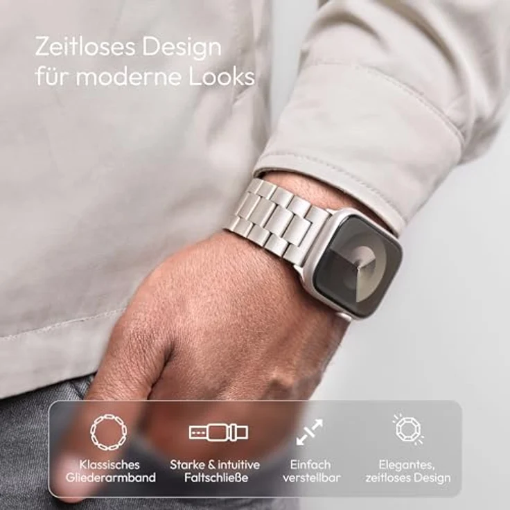 VONMÄHLEN Link Bracelet, Edelstahlarmband für Apple Watch, Champagne, aus Titan Grad 2, für 40 | 41 | 42mm, elegantes Five-Link Design und anpassbar – Bild 2