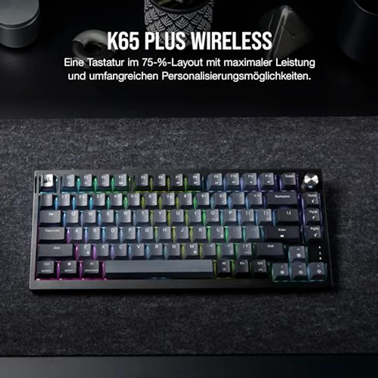 CORSAIR K65 Plus Wireless 75% RGB Hot-Swap-Fähige Mechanische Gaming-Tastatur - Vorgeschmierte MLX Red Linear Switches - Dual-Layer Sound Dampening - PBT Keycaps - QWERTZ DE - Schwarz – Bild 2