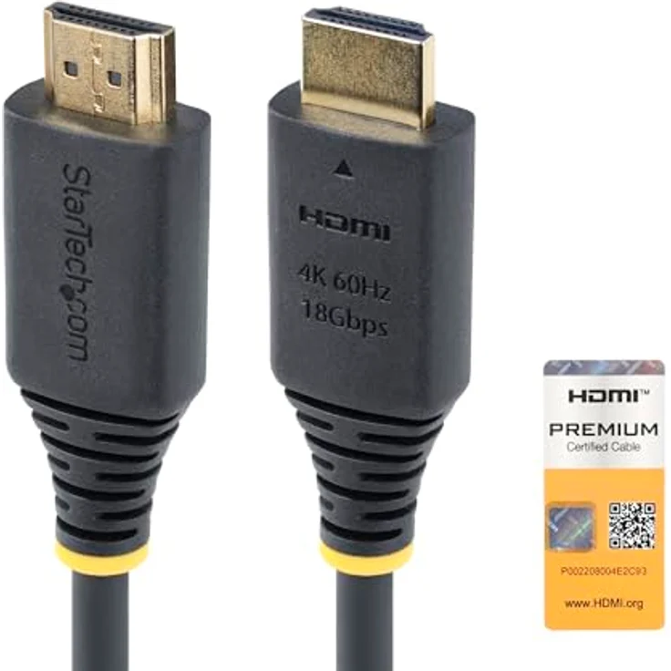 StarTech.com Premium Zertifiziertes High Speed HDMI Kabel, 4K 60Hz/1440p 144Hz, 18Gbps, UHD HDMI 2.0 Arc Kabel für TV/PC, Schwarz 2m – Bild 1
