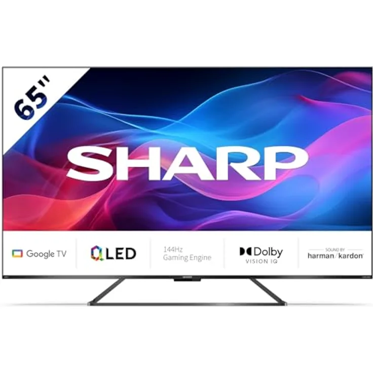 SHARP 65GR8265E 65 Zoll 4K Ultra HD QLED Google TV (Frameless Design, Dolby Atmos, Dolby Vision IQ, HDMI 2.1) - Schwarz