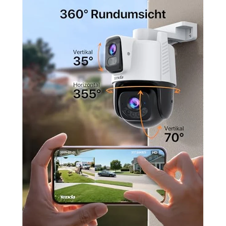 Tenda RH9-WCA Wi-Fi 4MP Schwenk/Neige-Dualobjektiv-Überwachungskamera mit Nachtsicht und IP65 Schutz für den Außenbereich – Bild 4