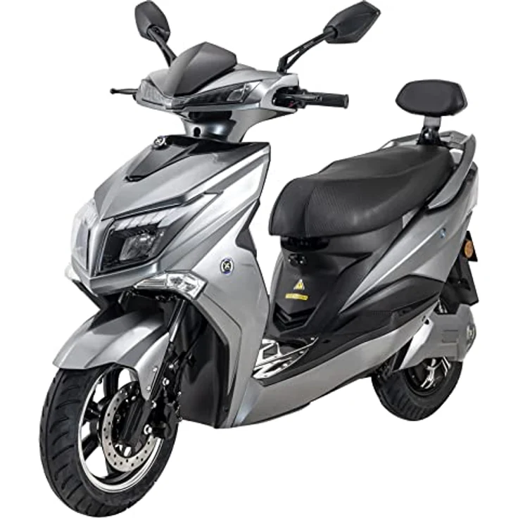 elrofu E-Roller 125er Angry Hawk, 80 km/h, 4000 Watt, Lithium-Akku, Elektro-Roller 125 CCM, Elektro Motorrad 125, 125er Elektroroller, E-Motorrad 125, E-Roller mit Straßenzulassung, Grau/Schwarz – Bild 1
