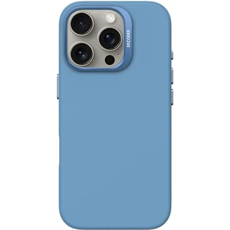 Decoded Silikon Hülle für iPhone 16 Pro, MagSafe kompatibel, Premium Liquid Soft-Touch-Material, Ganzkörper-Schutzhülle, erhöhte Kanten, Air Blue – Bild 1