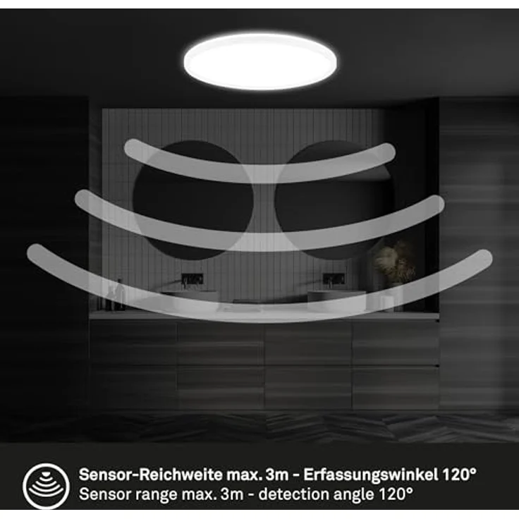 BRILONER LED Deckenlampe mit Bewegungsmelder 3m Reichweite IP44 42x3 cm, Weiß, 3000 Lumen, 4000K, flach, 120 Grad Erfassung – Bild 5