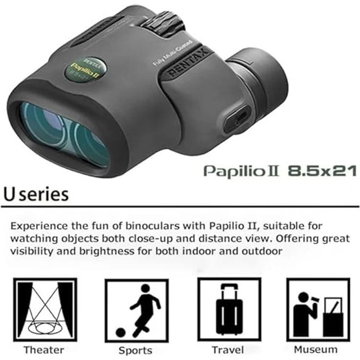 Pentax Papilio II 8.5x21 Kompaktes Fernglas BAK4-Prisma, Gummiarmiertes Gehäuse, schwarz – Bild 2
