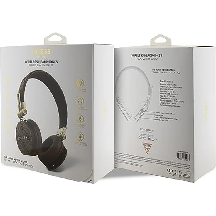 CG Mobile Guess Kabellose Kopfhörer, 4G, PU-Leder, mit Metall-Logo, Braun – Bild 4