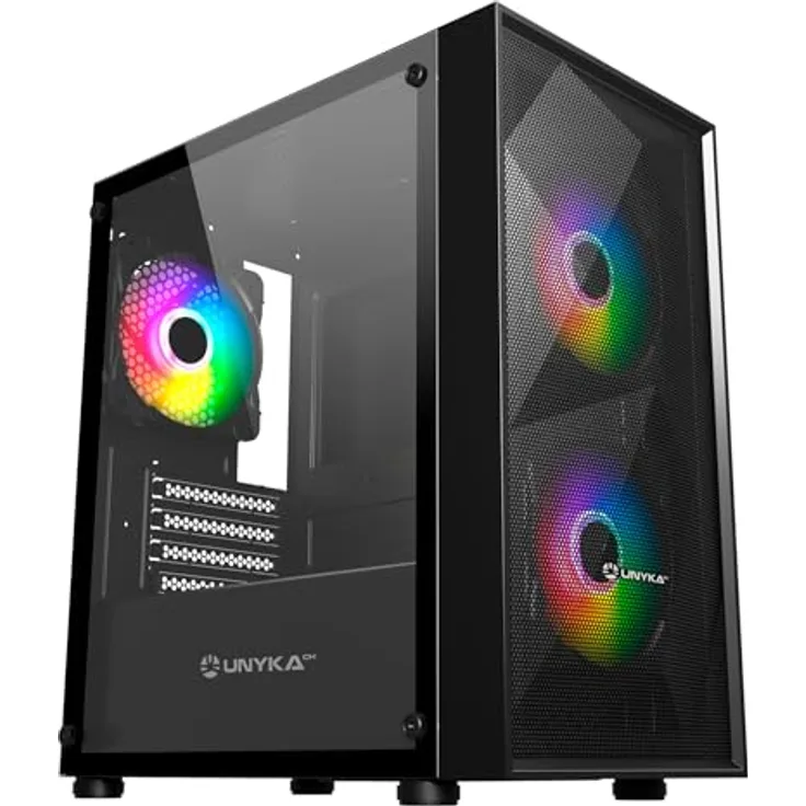 Unykach Mir B200 Cristal Templado, PC-Gehäuse mit gehärtetem Glas, 3 ARGB-Lüftern, USB 3.2, schwarz