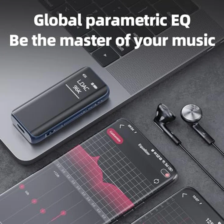 FiiO BTR15, Bluetooth Kopfhörerverstärker mit USB-DAC, Mikrofon, Klangregelung und OLED-Display, Schwarz – Bild 4