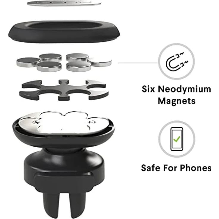 Kenu Airframe Magnetic Lüftungs Halterung inkl. Metallplättchen für Smartphones-Phablets - schwarz [360° Drehbar I Gummierte Haltebacken I Patentierte Technologie I Standfunktion] - AF5-KK-NA – Bild 6