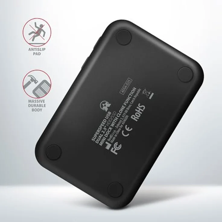 Axagon ADSA-D25 SuperSpeed USB DUAL 2.5" SSD/HDD Mini Dock, Aluminium, unterstützt 2x 2.5" SATA II/III, eigenständige Klonfunktion, Schwarz – Bild 8
