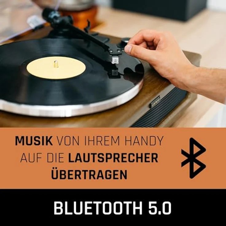 Lenco LS-410 Plattenspieler - Bluetooth Plattenspieler - integrierte Lautsprecher 40 Watt RMS - Riemenantrieb - Vorverstärker - RCA Out und AUX-In - Holz LS-410WA Braun – Bild 3