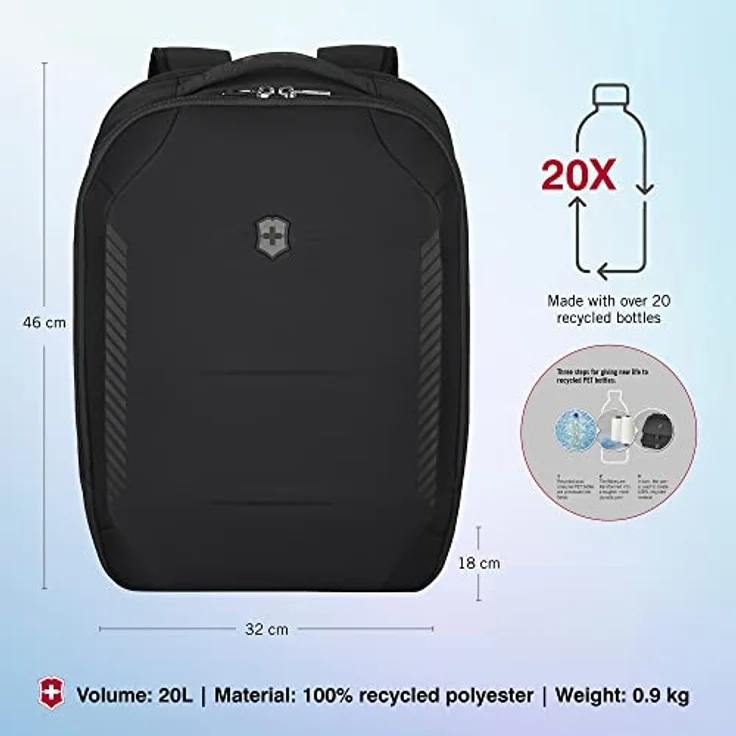Victorinox Crosslight City Daypack, Laptop Rucksack, Damen/Herren, 18 x 32 x 46 cm, Schwarz, 20 l Stauraum, gepolsterte Schulterriemen – Bild 2