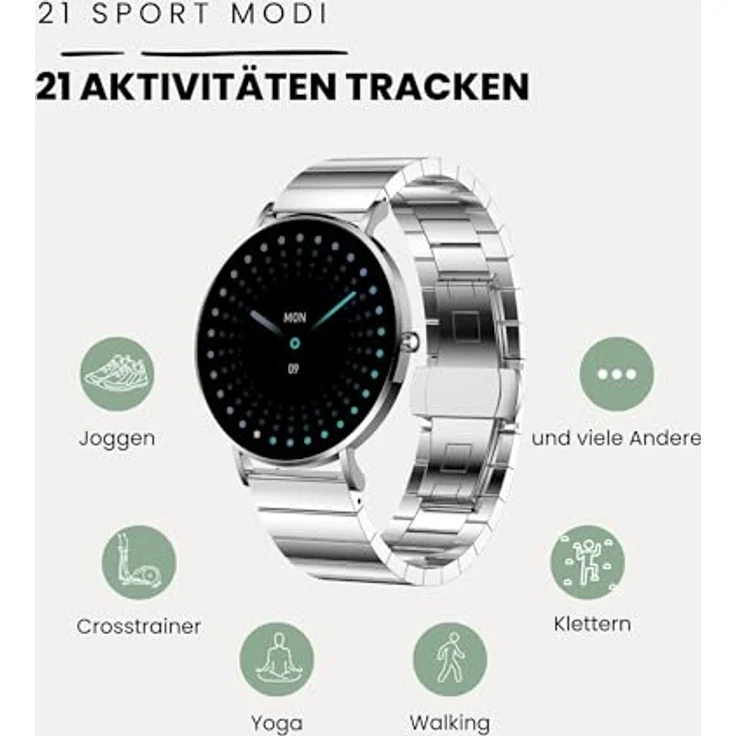 XCOAST SIONA2 UNISEX Smartwatch Edelstahl 4,2 cm AMOLED, 7 Tage Akku, Wasserdicht, Puls, Blutdruck, brillante Farben – Bild 6