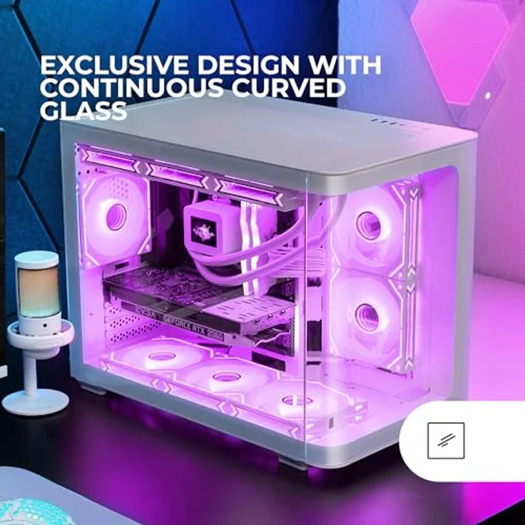 Mars Gaming MC-FUSIONM, Micro-ATX Gaming Gehäuse mit gebogenem Frontglas, Doppelkammer, optimierter Kühlung, Weiß – Bild 2