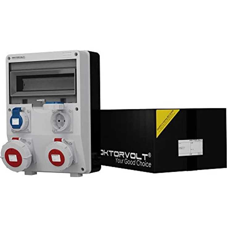 Doktorvolt Stromverteiler TD 32A 16A 2x230V IP65, robustes Gehäuse mit Mennekes-Steckdosen, grau RAL 7035 – Bild 1