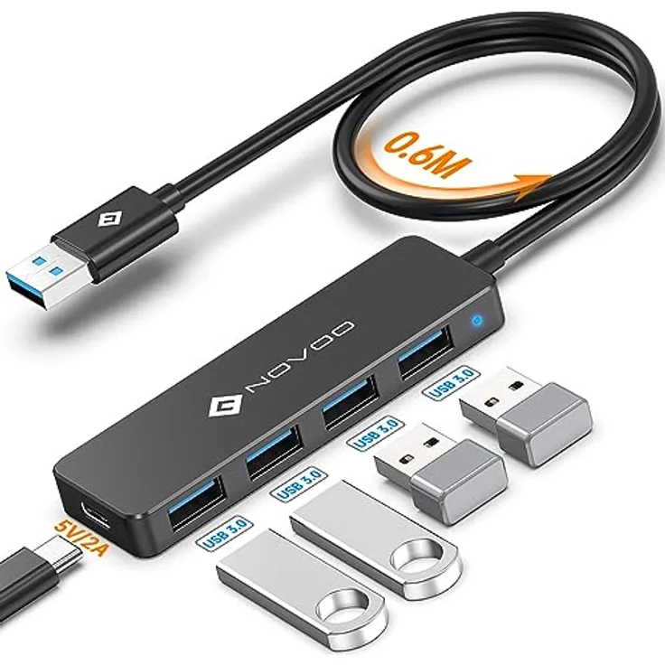 NOVOO USB-Hub, 5-in-1-USB-Hub USB-3.0, ultradünn und 5 Gbit/s schnelle Übertragung USB auf USB Adapter für MacBook Pro/Air, Mac Pro/Mini, Notebook PC, Discs