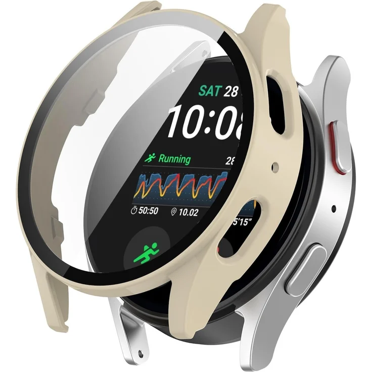 Wigento Kunststoff Hülle für Samsung Galaxy Watch 7 44mm, Schutzhülle mit integriertem Hartglas in Beige