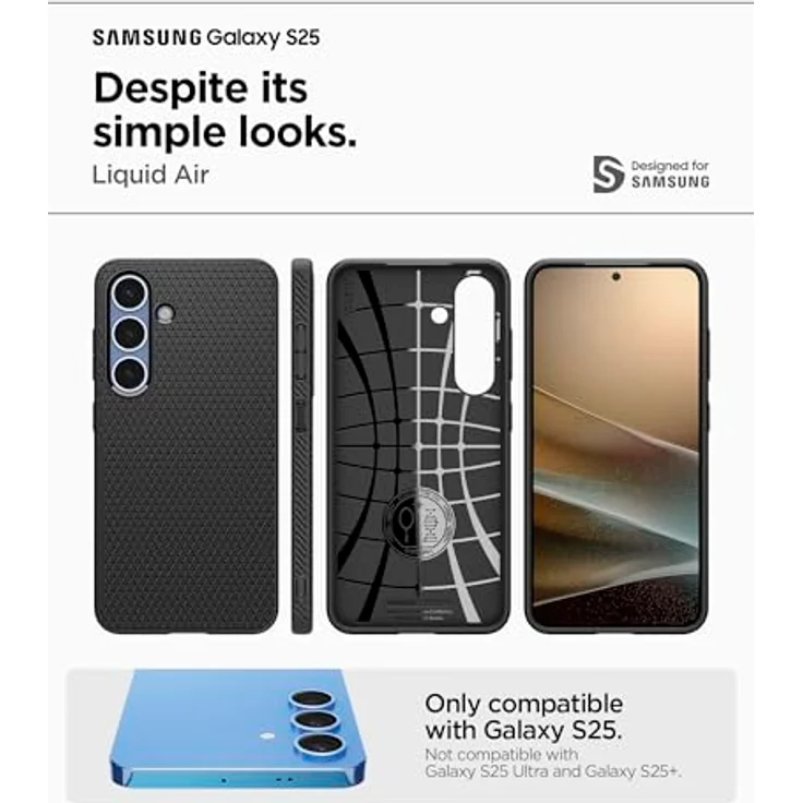 Spigen Liquid Air Hülle Kompatibel mit Samsung Galaxy S25 -Schwarz Gemustertes TPU, Air Cushion Technologie, Eckschutz, Spider Web - Handyhülle – Bild 2