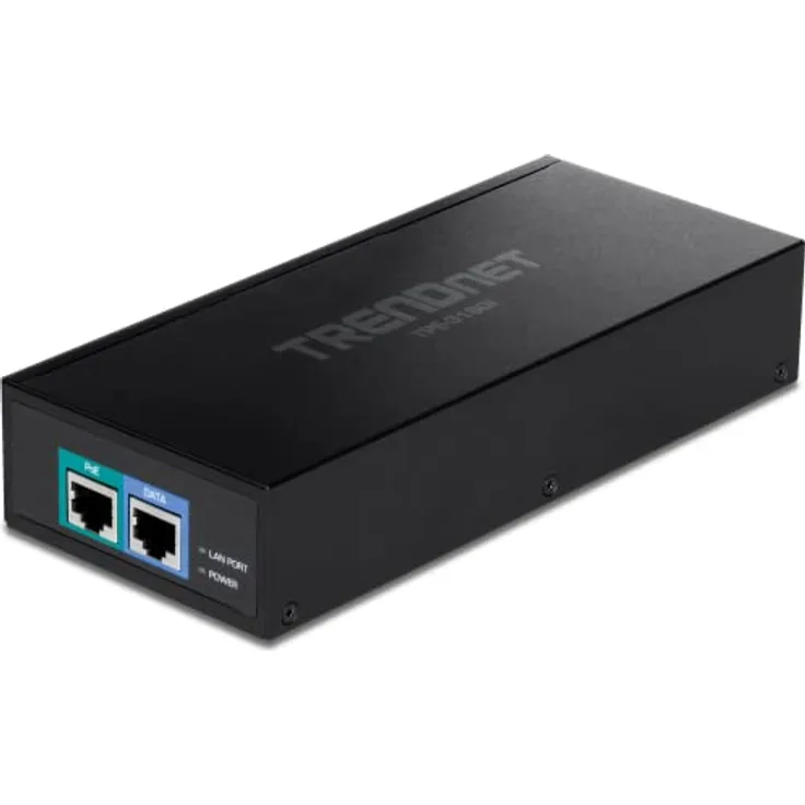 TRENDnet TPE-319GI 10G PoE++ Injektor, liefert PoE (15,4 W), PoE+ (30 W) oder PoE++ (90 W), wandelt einen Nicht-PoE-Port in einen PoE ++ 10G-Port um, Metallgehäuse