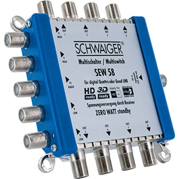Schwaiger SEW58 531 Multischalter (bis zu 8 Teilnehmer, kein Netzanschluss nötig, DVB-T2 geeignet) Silber – Bild 5