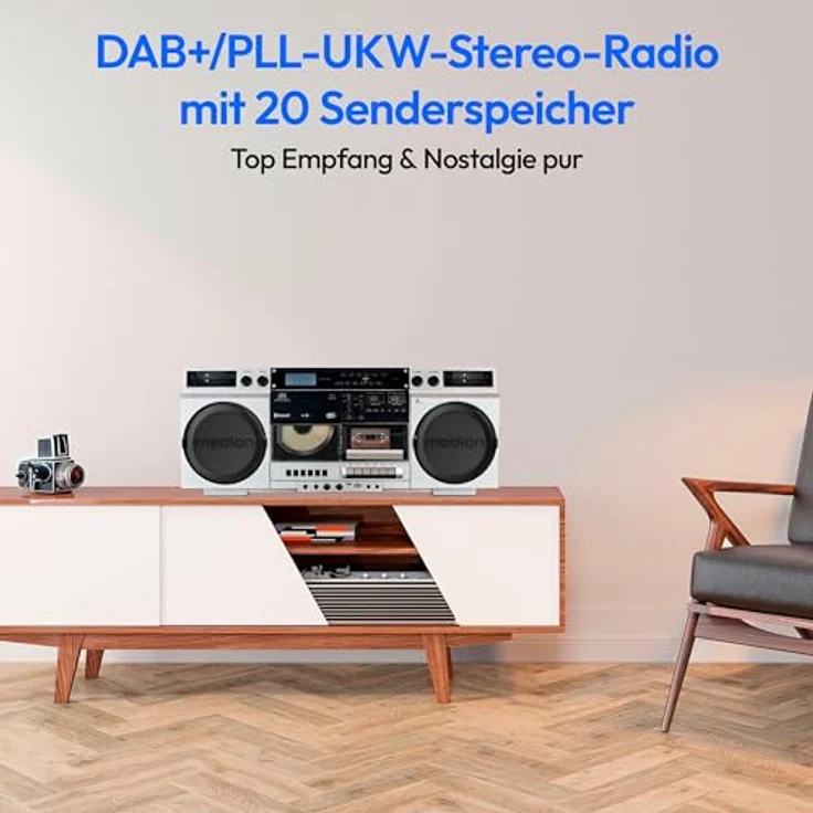 Medion LIFE P66538 Retro-Boombox, Radio mit Bluetooth, Weiss – Bild 3