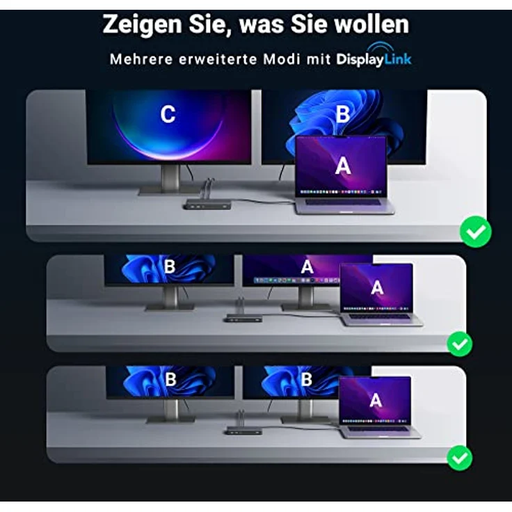 UGREEN Revodok Pro 209 Displaylink Docking Station Dual Display für macOS M1 M2 MacBook und Windows (mit integriertem Treiber) USB C Dock 4K@60Hz, 10Gbps USB Ports, Gigabit Ethernet und PD 100W – Bild 4