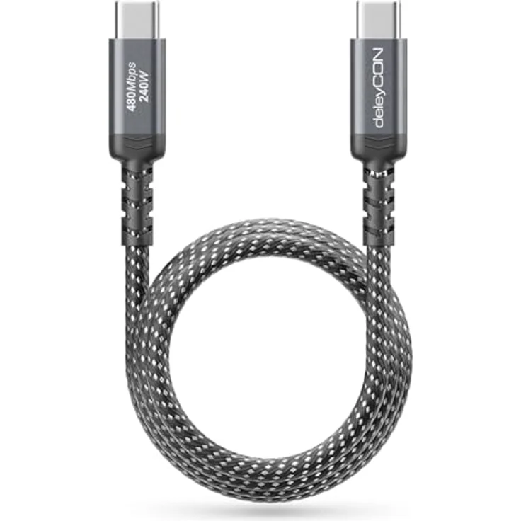 deleyCON 1m 240W USB-C Ladekabel, Schnellladekabel PD3.1, 48V 5A, Nylonkabel mit Knickschutz, für iPhone 17/16/15 Pro Max, Galaxy A16/A56/S25/S24/S23, Pixel, iPad Pro, MacBook, AirPods, Tablet, Switch, PS5 – Bild 3