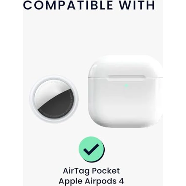 kwmobile 2-in-1 Hülle für Apple AirPods 4 und AirTag, Silikon Schutzhülle mit Karabiner - Weiß – Bild 2