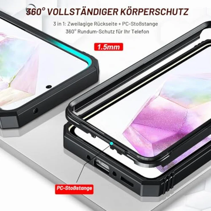 LeYi Kamerahülle für Samsung Galaxy A35 5G, Hybrid Metallring Ständer Cover mit 2 Hartglas Schutzfolien, schwarz – Bild 5
