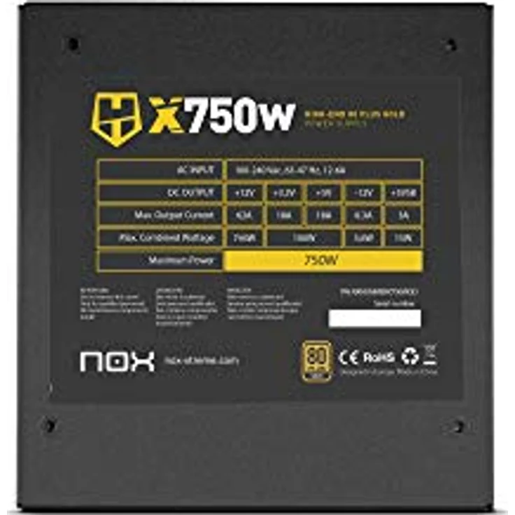 Nox Hummer X750W, PC Netzteil mit 750 W, 80 PLUS Gold-Zertifizierung, modulares Kabelmanagement, aktive Kühlung, Schwarz – Bild 6