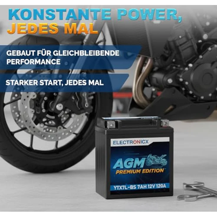 Electronicx AGM-YTX7L-BS Motorradbatterie 7Ah 12V, wartungsfrei, rüttelfest, auslaufsicher für Motorrad, Roller, Quad und ATV – Bild 4