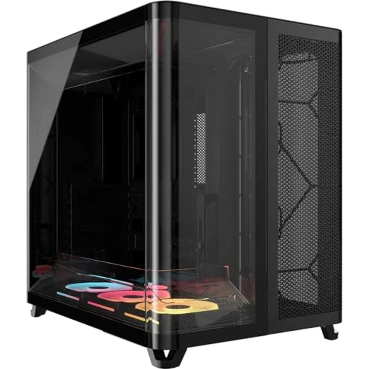 Corsair AIR 5400 LX-R LINK PC-Gehäuse, Mid-Tower mit Tempered Glass, 3x 120-mm RGB-Lüftern, schwarz, optimales Kühlsystem und USB-C Anschluss – Bild 1