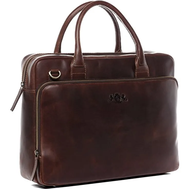 SID & VAIN Laptoptasche Ryan aus Premium Leder I Business-Tasche XL groß für Herren und Damen 15 Zoll Laptop-Fach I Umhängetasche Aktentasche braun handgefertigt