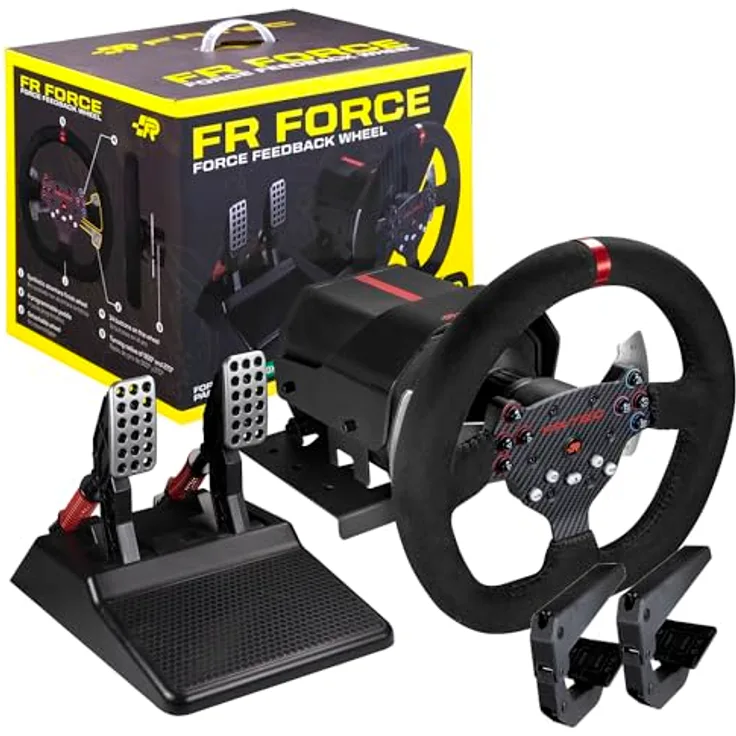 FRTEC Lenkrad mit Pedalen FR FORCE, Force-Feedback 3,2 Nm, Alcantara-Finish, PS4 Xbox Series Xbox One PC