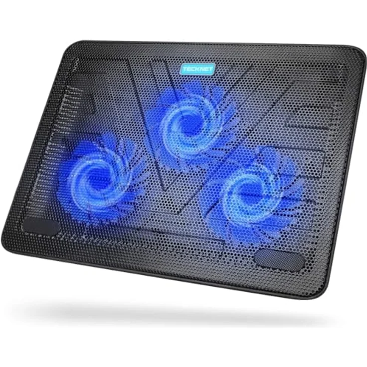 TECKNET Laptop Kühlpad, 12-17 Zoll Cooler mit 3 Hochgeschwindigkeitslüftern, 2 USB-Ports und LED-Beleuchtung (Blau+Schwarz) – Bild 1