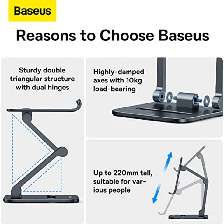 Baseus Biaxial Foldable Metal Stand, Smartphone Halterung für Telefone bis 7 Zoll, grau – Bild 3