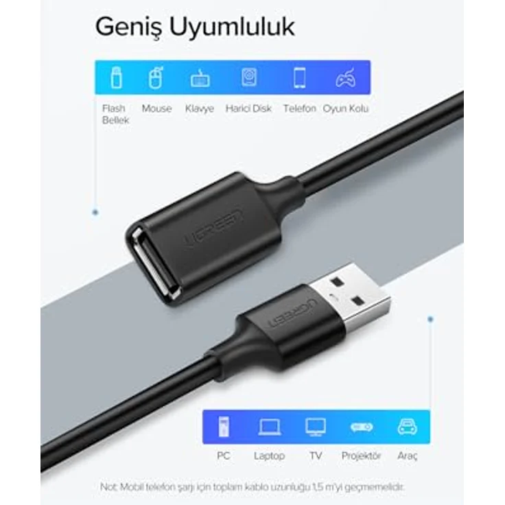 UGREEN USB 2.0 Verlängerungskabel, 5 Meter, schnelle Datenübertragung, schwarz – Bild 4