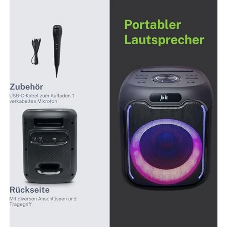 Muse M-1803 DJ, Bluetooth-Lautsprecher mit USB-C-Anschluss, 150 Watt RMS, 5 Stunden Akkulaufzeit, tragbar – Bild 4