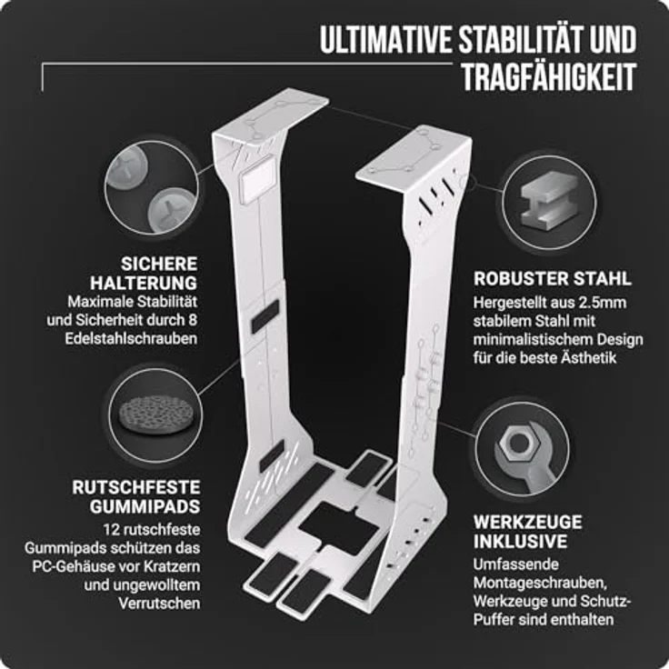 Ultimate Setup PC Halterung unter Schreibtisch, Schwerlast Computer Halterung mit 35 kg Tragfähigkeit, anpassbar, weiße Tower Halterung – Bild 5