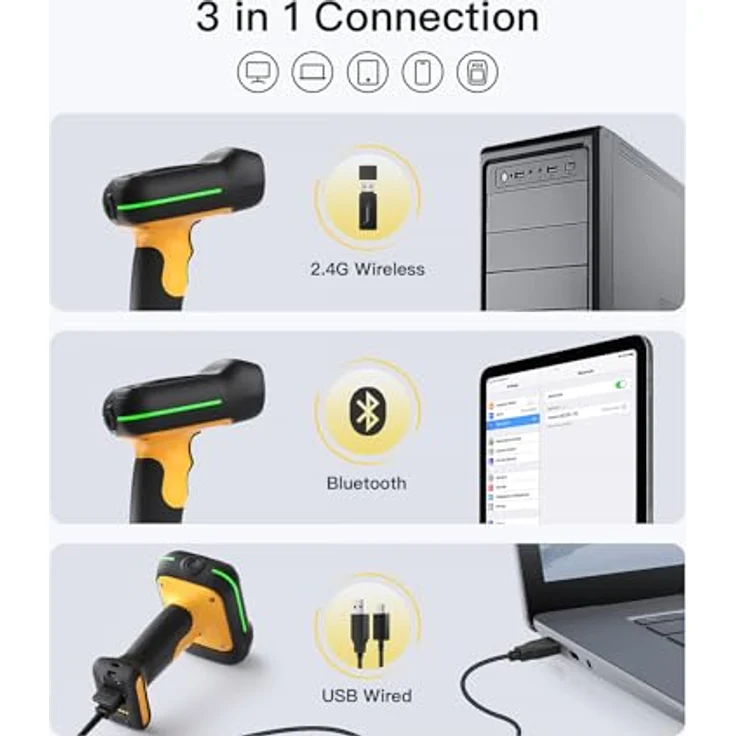 Inateck BCST-75, Bluetooth Barcode Scanner, IP67 Wasser- und Staubdicht, 1D 2D QR Code Scanner mit 2600mAh Akku und 3-in-1 Übertragungsmodus – Bild 5