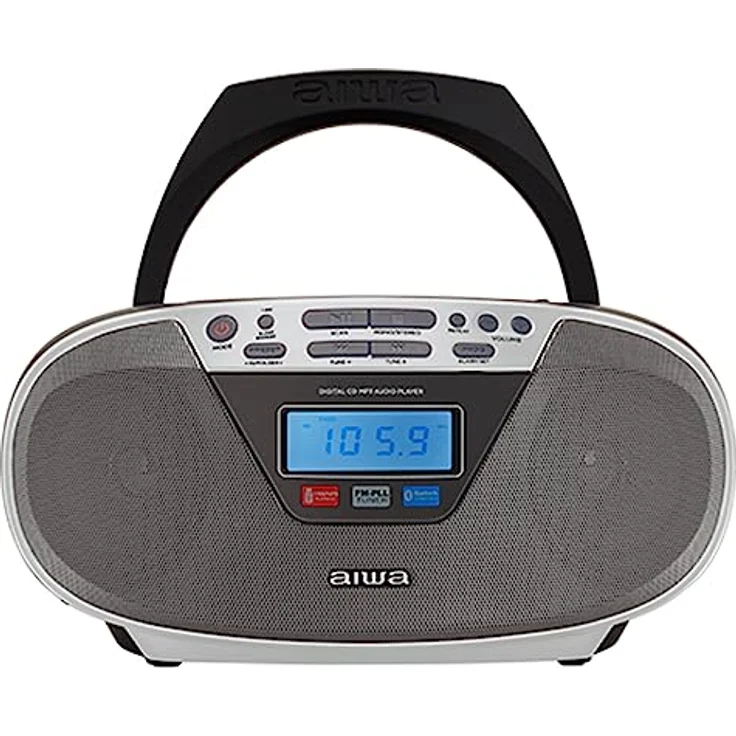 Aiwa BBTU-400SL: Tragbares CD-Radio mit Bluetooth und USB, Farbdisplay, RDS, FM PLL, Weckerfunktion, Silber – Bild 1