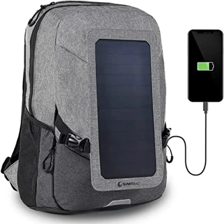 Sunnybag Explorer+ | Solar-Rucksack mit abnehmbarem 6 Watt Solar-Panel | USB-Anschluss | Inklusive Laptop-Fach für 15,6 Zoll Notebook | 15 Liter | Wasserabweisend | grau-schwarz – Bild 1