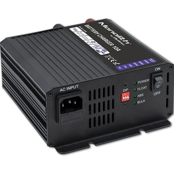Qoltec Inteligentna ładowarka Monolith 10A, 12V für LiFePO4, AGM, GEL, SLA Akkus, PC Netzteil, Schwarz