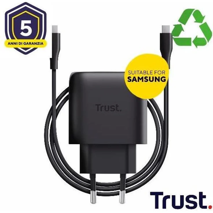 Trust Maxo 45W USB-C Charger für Samsung, schnelles USB-Ladegerät, Schwarz